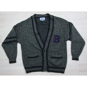 Vintage 80s Bugle Boy Cardigan Men's (L) Varsity Letterman Sweater Preppy Grunge